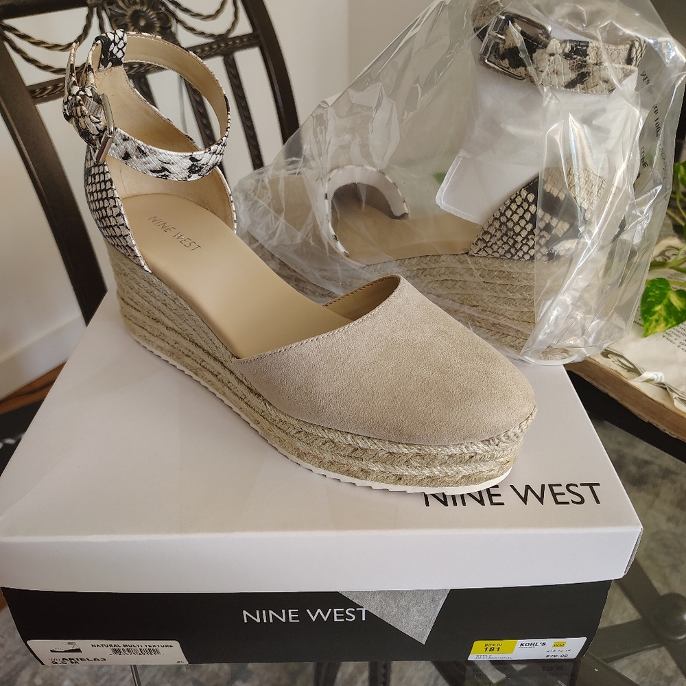 Nine West Beige and Snakeskin Wedge Sandals
